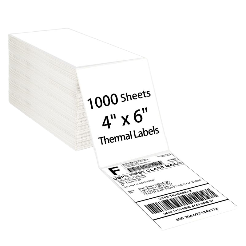 Direct Thermal Stack Labels 4x6 Inch Glossy Stickers Strong Adhesive for Supermarket Shipping Use Free Carton Packaging